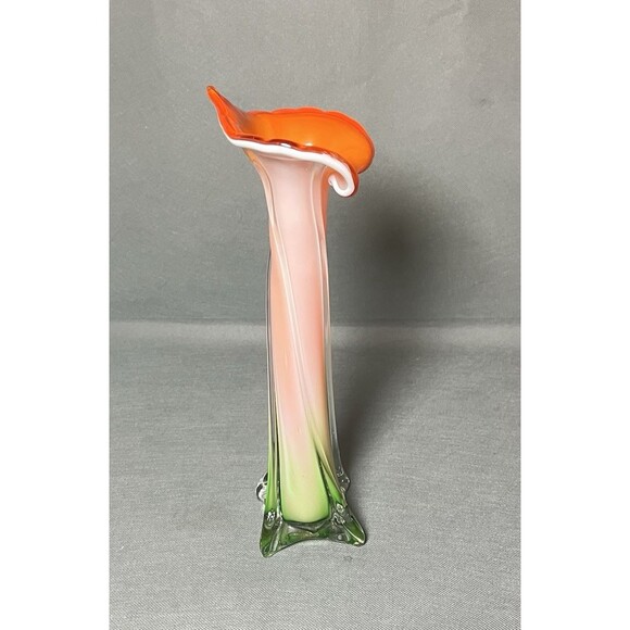 Murano Style Calla Lily Jack In the Pulpit Vase Art Glass Flower Orange Vintage - Picture 9 of 12